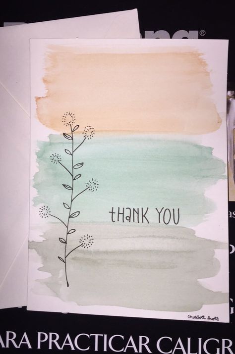 Simple Card Painting Ideas, Thank You Cards For Art Teachers, Watercolour Thank You Card Ideas, Thank You Card Design Watercolor, Watercolor Cards Diy Simple, Aesthetic Thank You Card Ideas, Thank You Card Ideas Watercolor, Diy Watercolor Thank You Notes, Thank You Notes Watercolor