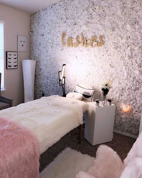 Lash Room Decorations | Flower Wall Lash Room Ideas, Hair Salon Interior Design, Salon Interior Design Ideas, Nail Salon Interior Design, Lash Room Decor, Esthetician Room Decor, Esthetics Room, Spa Room Decor, Eyelash Salon