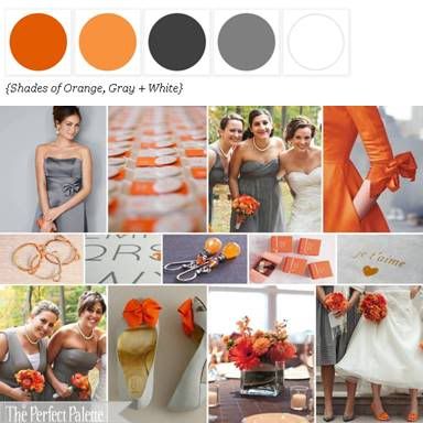 palette of orange + gray Orange And Gray Wedding, Tangerine Wedding, Deco Orange, Wedding Color Scheme, Gray Wedding, Wedding Color Inspiration, Wedding Palette, Orange Wedding, Yellow Wedding