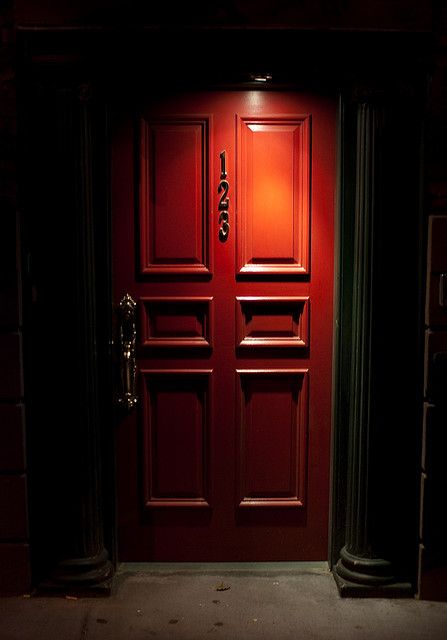 Love the rich, inviting color.  (Also love the # is 123). Speakeasy Entrance, Speakeasy Door, Red Windows, Red Hotel, Chinese Door, Bookstore Cafe, Chinese Home, Noir Color, Hotel Door