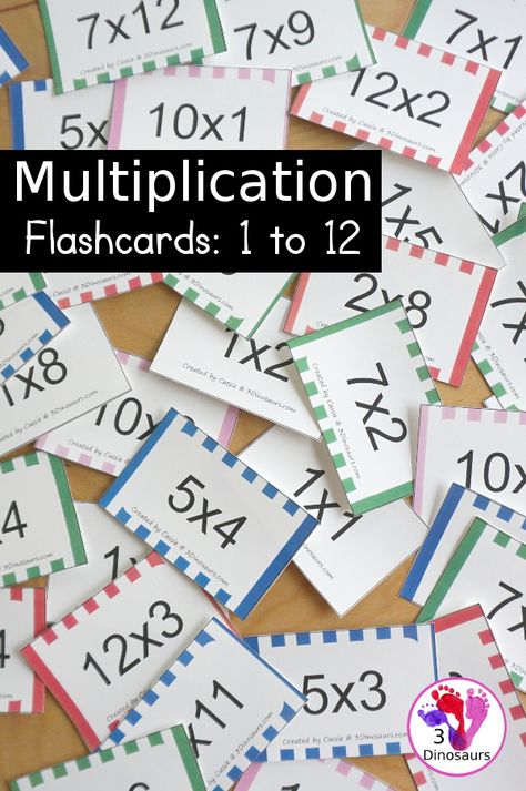 Free Multiplication Flash Cards Printables - with multiplication from 1 to 12 with white, red, green, pink and blue options for the cards with 8 cards on each page - 3Dinosaurs.com #mathflashcards #printableflashcards #freeprintable #3dinosaurs #multiplicationflashcards #thirdgrade #fourthgrade #multiplication Multiplication Flash Cards Printable, Flashcard Template, Kindergarten Mathematics, Multiplication Table Printable, Multiplication Games Free, Multiplication Flash Cards, Math Worksheets For Kids, Multiplication Cards, Printable Multiplication Worksheets