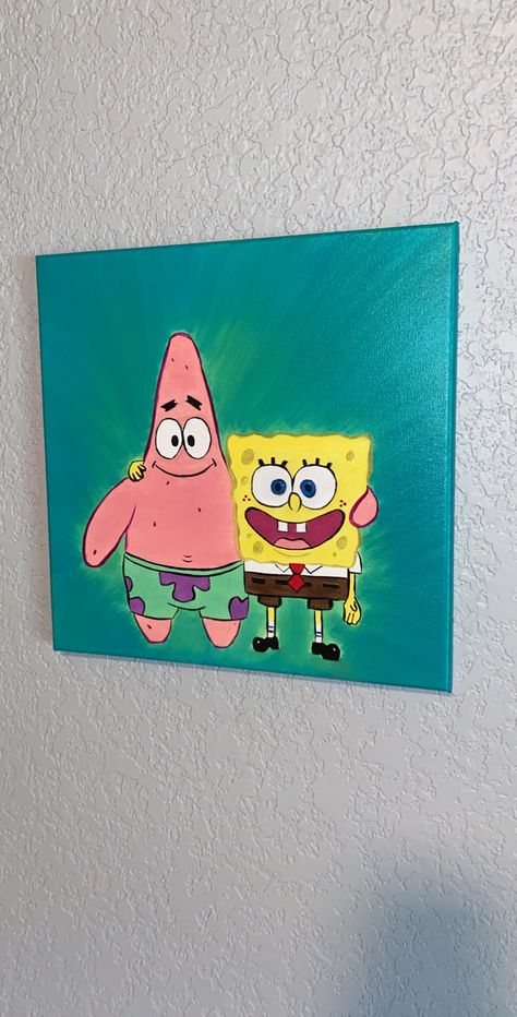 Easy Painting Ideas On Canvas Spongebob, Spongebob And Patrick High Painting, Spung Bob Paintings, Sponge Bob Painting Canvas, Spongebob And Patrick Painting, Painting Ideas Spongebob, Superhero Canvas Painting, Patrick Painting, Patrick Drawing