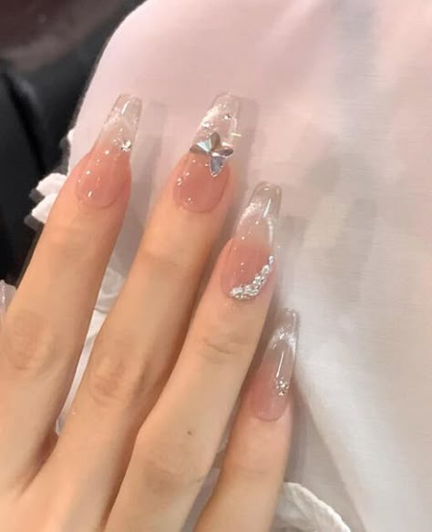 White Korean Nails, Engagement Nails, Asian Nails, Blush Nails, Pretty Gel Nails, Jelly Nails, Soft Nails, Gem Nails, Prom Nails