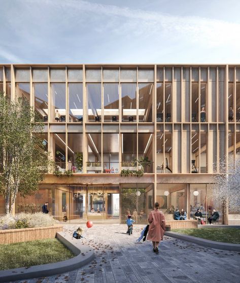 Entrance Architecture, Make People Happy, Wooden Facade, Sustainable Building Materials, Timber Architecture, Passive Design, Kings Cross, Timber Structure, People Happy