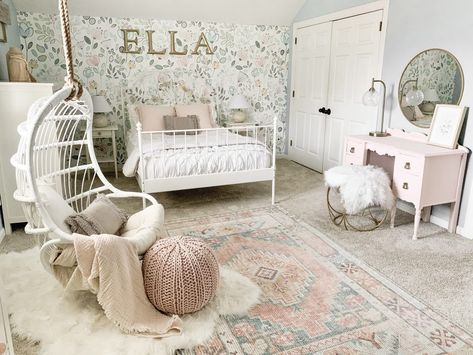 Hanging Swing Chair In Girl's Room Reveal | Bless This Nest Zimmer Diy, Girls Rooms, Baby Rooms, Girl’s Room, Swing Chair, Daughters Room, Rooms Reveal, Girl Bedroom Decor, Big Girl Rooms