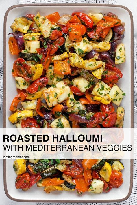 Roasted Mediterranean Vegetables and Halloumi | Last Ingredient | Recipe | Easy mediterranean diet recipes, Tasty vegetarian recipes, Roasted vegetable recipes Mediterranean Lunches, Vegetarian Sheet Pan, Mediterranean Veggies, Cheap Easy Healthy Meals, Zucchini Yellow Squash, Roasted Mediterranean Vegetables, Mediterranean Vegetables, Mediterranean Diet Recipes Dinners, Easy Mediterranean Diet Recipes