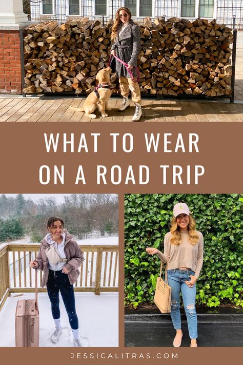 The outfits that you wear on a road trip will depend on where you’re going, the time of year, and how long the car ride will be. Still, every cute road trip outfit has one thing in common: comfort. If you’re looking for some great options to wear on a long road trip, I’m sharing a roundup of outfit ideas. Each one is guaranteed to keep you comfortable and cute, even on a long road trip. Long Drive Outfit Road Trips, Car Travel Outfit Road Trips, Road Trip Outfit Spring, Road Trip Wardrobe, Fall Road Trip Outfit, Cute Road Trip Outfits, Car Ride Outfit, Comfy Road Trip Outfit, Road Trip Outfit Summer