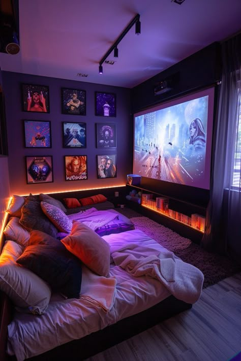 Organized Dorm Room, Organized Dorm, Gamer Bedroom Ideas, Dope Rooms, Architecture Pictures, Dorm Room Decor Ideas, Small Game Rooms, Gamer Bedroom, Theater Room Design