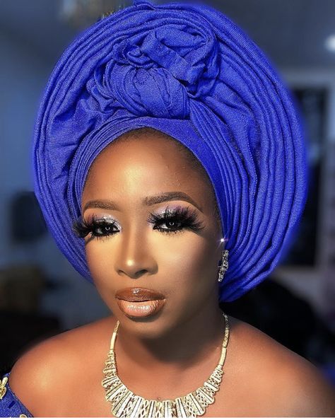 Trendy Gele styles for owambe inspiration. #asoebi #africanheadwrap Owambe Gele Styles, Latest Gele Styles For Asoebi, Gele Styles For Asoebi, Latest Gele Styles, Autogele Styles, Blue Aso Oke, Hat Wedding Guest, Nigerian Gele, Gele Styles