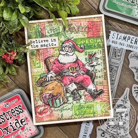 Believe In The Magic Christmas Card by Juliana Michaels featuring Tim Holtz Stampers Anonymous Santa Visit Stamp Set Stampers Anonymous Christmas, Tim Holtz Christmas, Santa Stamp, Halloween Apothecary, Dollar Tree Halloween, Magic Christmas, Believe In The Magic, Tim Holtz Sizzix, On October 3rd