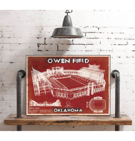 Wow picks! Oklahoma Sooners Football - Gaylord Family Oklahoma Memorial Vintage Stadium Blueprint Art Print at $35.00 Choose your wows. 🐕 #OklahomaFootball #SoonersPrint #SoonersArt #SoonersFramed #SoonersPoster #SoonersFan #SoonersGiftIdea #SoonersWallArt #OklahomaSooners #SoonersGifts Sooners Football, Oklahoma Sooners Football, Oklahoma Football, Blueprint Art, Cave Wall, Man Cave Wall Art, Aluminum Sheets, Football Wall, Oklahoma Sooners