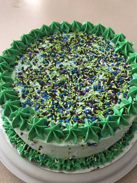 Simple Green Cake, Green Cake Ideas, Green Sprinkle Cake, Purple Sprinkle Cake, Green Cake With Sprinkles, Simple Birthday Cake Sprinkles, Purple Sprinkle Birthday Cake, Chocolate Birthday Cake With Sprinkles, Cake Kids