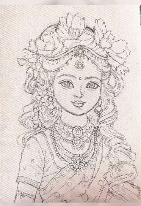 Rani Laxmi Bai Drawing Sketch, Radhe Rani Drawing, Rani Lakshmi Bai Sketch, Radha Sketch Pencil, Rani Laxmi Bai Drawing, Cool Art Drawings Ideas Sketches, Krishna Drawing Pencil Easy, Krishna Doodle Art, Radha Krishna Drawing Sketch