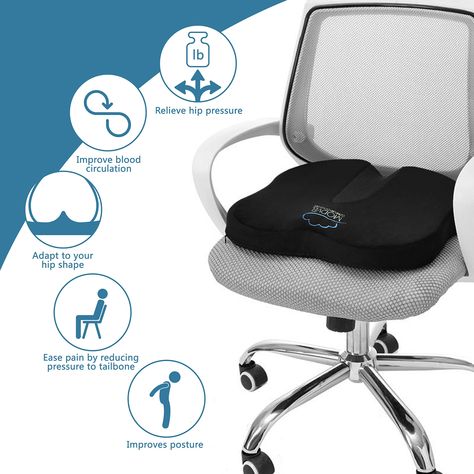 Modvel Seat Cushion With Gel For Back Pain Tailbone Coccyx and Sciatica Relief  Ventilated Memory Foam For Excellent Support and Comfort  Orthopedic Butterfly Design  Home Office and Car Use MV102 *** Click image for more details. (This is an affiliate link) Seat Cushion For Office Chair, Outer Thigh Workout, Pillow Combo, Outer Thigh, Thigh Workout, Sciatica Relief, Office Chair Cushion, Pregnancy Pillow, Thigh Exercises