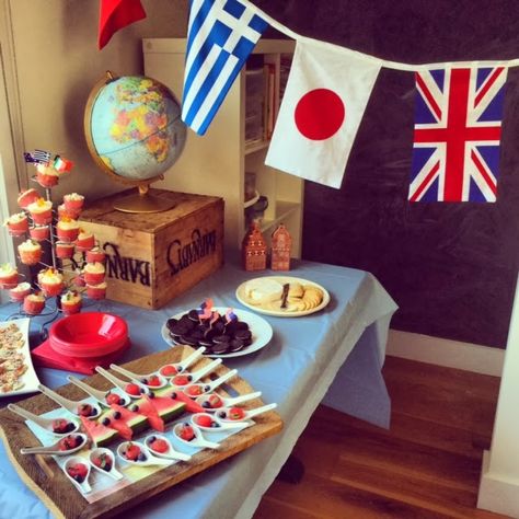 Frog, Goose and Bear: An 'Around the World' themed birthday party 21st Party Themes, Around The World Party, Around The World Theme, International Party, Travel Party Theme, 21st Party, Party World, World Party, Travel Theme