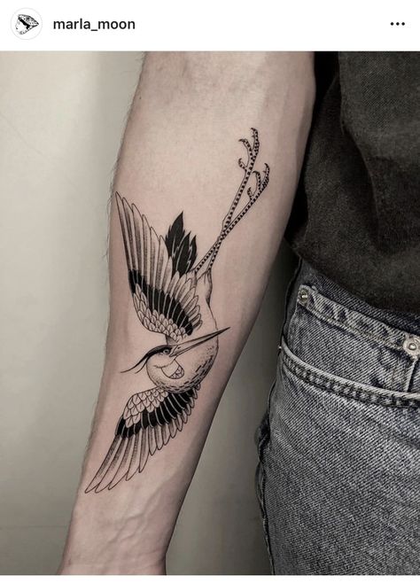 Traditional Crane Tattoo, Tatuaje Studio Ghibli, Heron Tattoo, Guerriero Samurai, Crane Tattoo, Tatuaje A Color, Bird Tattoo, Tattoo Project, New Tattoo