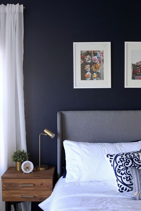 . Naval Sw 6244, Navy Bedroom Walls, Sherwin Williams Naval, Dark Blue Bedroom Walls, Bedroom Ideas Minimalist, Navy Bedrooms, Dark Blue Bedrooms, Blue Bedroom Walls, Navy Walls