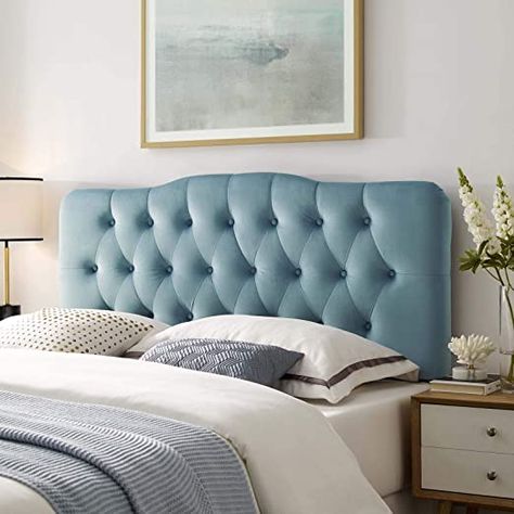 Modway Annabel Diamond Tufted Performance Velvet King Headboard in Light Blue Curved Bed Frame, King Headboards, Diamond Tufted Headboard, Curved Bed, Blue Headboard, Blonde Hair Tan Skin, Bedroom Decor Gray Walls, Bedroom Decor Gray, Head Boards