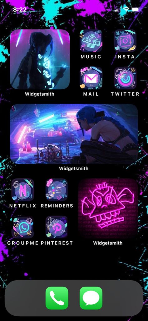 Cyberpunk Homescreen Layout, Arcane Iphone Layout, Arcane Phone Case, Arcane Homescreen Layout, Arcane Ios Layout, Jinx Home Screen, Cyberpunk Phone Theme, Jinx Phone Theme, Cyberpunk App Icon