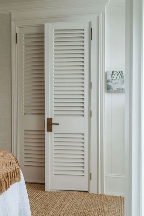 Keep your bedroom feeling light and airy with louvered closet doors. Perfect for adding texture and a tropical vibe to your space. 🌴✨ #LouveredDoors #TropicalVibes #BedroomStyle #ElevatedCloset Louvered Door Ideas, Louvered Closet Doors, Louvered Door, Cosy Decor, Interior Design Classes, Florida Design, Closet Designs, Internal Doors, Room Ideas Bedroom