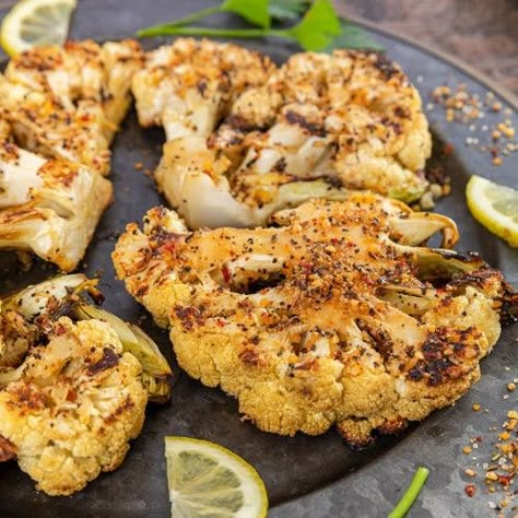 Grilled Cauliflower Steaks, Cauliflower Steaks Bbq, George Foreman Grill Vegetable Recipes, Grilled Cauliflower Steaks Recipes, Smoked Cauliflower Steaks, Grilled Cauliflower Recipes, Grilled Cauliflower Steak, Weber Recipes, Bbq Cauliflower