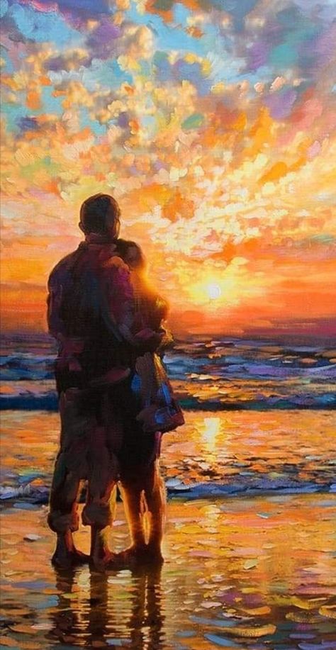 Art Romantic, Warm And Cool Colors, Couple Painting, Cool Colors, Painting Wall Art, Couple Art, Digital Art, Art, Leon