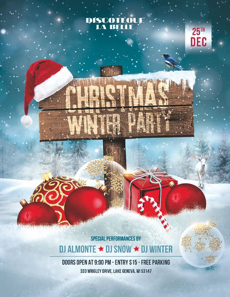 Check out the Christmas Winter Party Flyer Template for your next club and party event. Take advantage of this premade PSD template for Photoshop - More amazing template on FFFLYER - Christmas Flyer, Club & Party, Flyer Templates, Holiday & Event Flyer, Party Flyer Christmas Party Poster Template, Christmas Event Poster, Christmas Party Flyer, Christmas Party Poster, Christmas Flyer Template, Intimate Gathering, Church Graphics, Party Flyer Template, Christmas Flyer