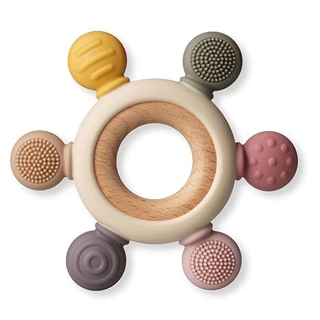 Amazon.com : Baby Teething Toys, Silicone Chewable Rings with Organic Wooden, Natural Toys for Newborn, 3+ Months (6 Directions, Khaki) : Baby Silicone Baby Toys, Baby Learning Toys, Baby Teether Toys, Baby Gums, Teething Relief, Wood Burning Kits, Baby Teething Toys, Baby Teething, Newborn Toys