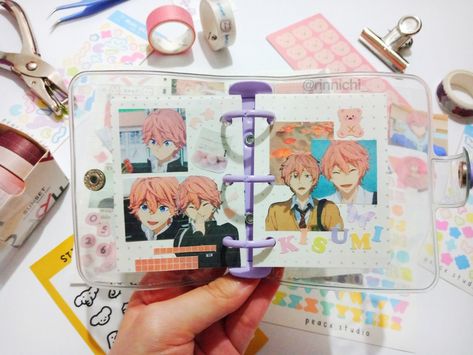 Mini Anime Journal, Mini Binder Journal Ideas, Mini Binder Ideas, Mini Binder Journal, Binder Stickers, Mini Journaling, Binder Covers Diy, Kisumi Shigino, Ring Binder Cover