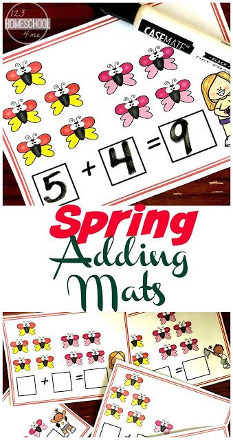 FREE Spring Addition Mats to help preschool and kindergarten age kids practice adding to 10. This is such a fun hands on math activity perfect for making 10 Butterfly Centers Kindergarten, Addition Games Kindergarten, Addition Mats, Kindergarten Spring, Printable Butterfly, Spring Kindergarten, Pre K Math, Butterfly Spring, Addition Games