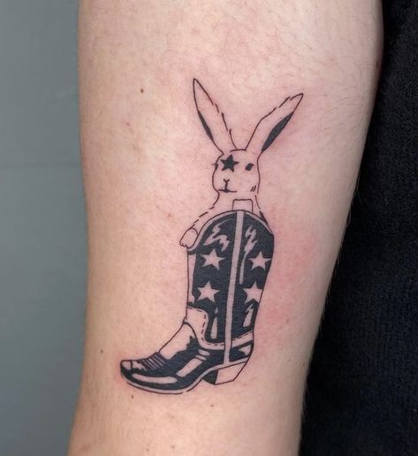 Bunny Hand Tattoo, Yours Truly Tattoo, Bunny Boots, Piercing Inspo, Tattoo Flash Sheet, Hand Poked Tattoo, Spiritual Tattoos, Poke Tattoo, Hand Poke