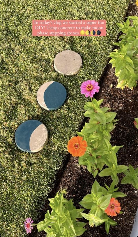 Moon Phase Stepping Stones, Diy Moon Phase, Moss Between Stepping Stones, Diy Dragonfly Stepping Stone, Best Moon Phase For Spells, Stepping Stones Diy, Flower Fairy, Moon Phases, Garden Planning