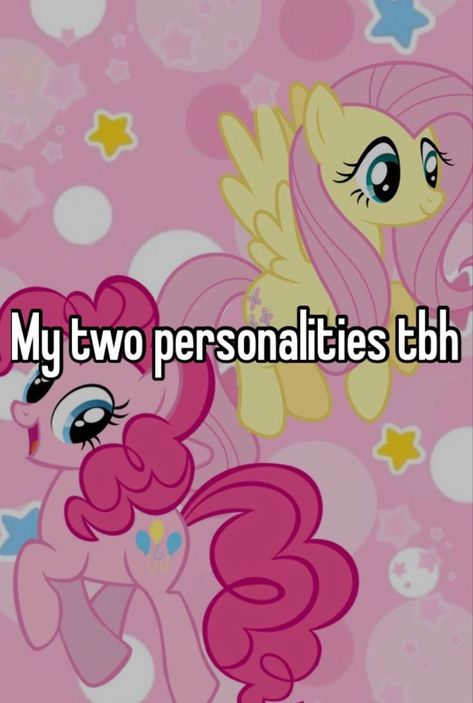 My Two Personalities, Two Personalities, My Lil Pony, My Little Pony Pictures, Mlp My Little Pony, Funny Relatable Quotes, Fluttershy, Whisper Confessions, Silly Me