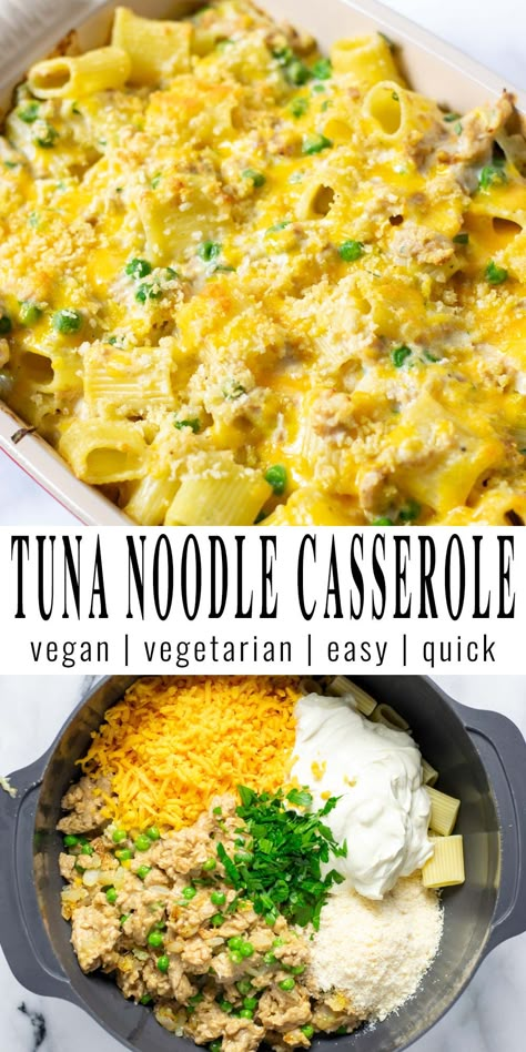 Tuna Noodle Casserole Vegan Tuna Casserole, Tuna Noodle Casserole Dairy Free, Dairy Free Tuna Noodle Casserole, Vegan Tuna Recipe, Easy Vegan Pasta Recipes, Vegan Supper, Comforting Casseroles, Easy Vegan Pasta, Vegan Tuna