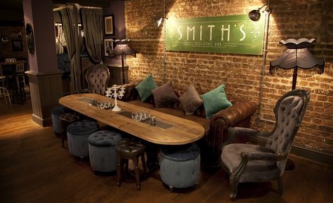 Smith's Cocktail Bar, Hammersmith Cocktail Bar Interior, Bar Deco, Pub Interior, Speakeasy Bar, Rustic Basement, Basement Bar Designs, Pub Design, Pub Decor, Lounge Bar