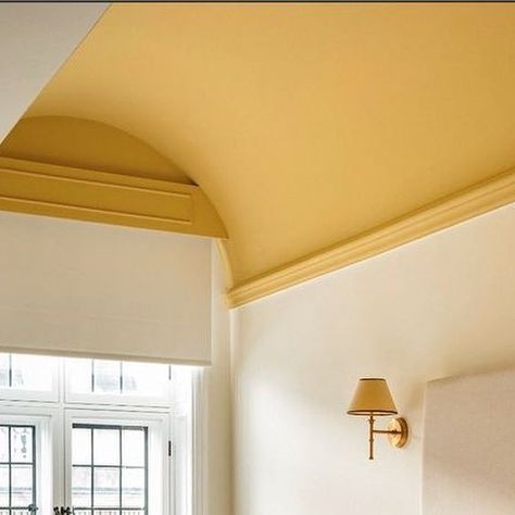 Mirko Gentile on Instagram: "A volted yellow ceiling…what can you ask more!?! A beautiful bedroom in n.1 St. James developed by @obbard_ltd decorated in collaboration with @mad_about_the_house Goodnight 💛 . . . #decor #decoration #designinspiration ##homeinterior #homestyle #interior #interior123 #interior4all #interiorandhome #interiordecor #interiordecorating #interiordesigners #interiordesignideas #homedecor #homeinspiration #homeinteriors #interiordesigninspiration #interiordesigns #int Mustard Ceiling, Yellow Room Ideas, Destined To Be Together, Yellow Ceiling, Ceiling Painting, Wallpaper Ceiling, Yellow Room, Yellow Interior, Beautiful Bedroom