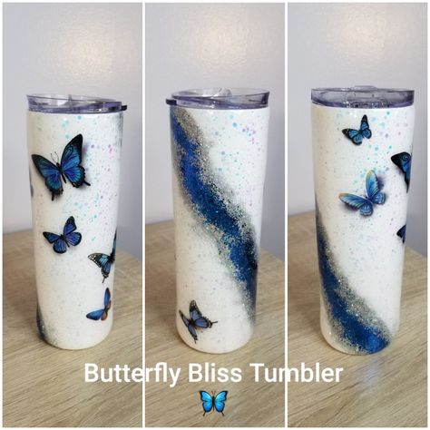 Butterfly Tumbler Ideas, Butterfly Tumbler, Moms Crafts, Custom Tumbler Cups, Tumbler Ideas, Custom Tumbler, Screen Wallpaper, Blue Butterfly, Custom Tumblers