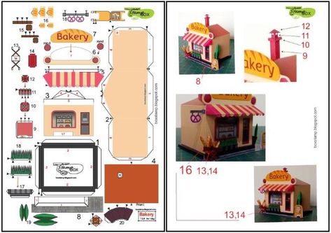 PAPERMAU: A Miniature Bakery Shop Paper Model - by RonaldoM / Stamp Box Bakery Papercraft, Miniature Bakery Printables, Bakery Pop Up, Bakery Printables, Clay Bakery, Bakery Miniature, Shapes Project, Printable Paper Toys Templates, Cube Craft