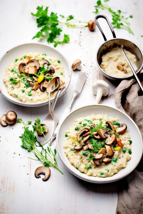 Risotto Plating, Chicken And Mushroom Risotto, Cheesy Risotto, Vegetarian Risotto, Chicken Risotto, Chicken And Mushroom, Perfect Chicken, Healthy Menu, Mushroom Risotto