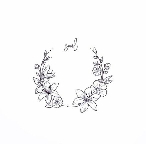 Tattoo Wreath Floral, Half Wreath Tattoo, Flower Crown Tattoo, Lilly Tattoo Design, Flor Tattoo, Lillies Tattoo, Wreath Tattoo, Around Arm Tattoo, Circle Tattoo