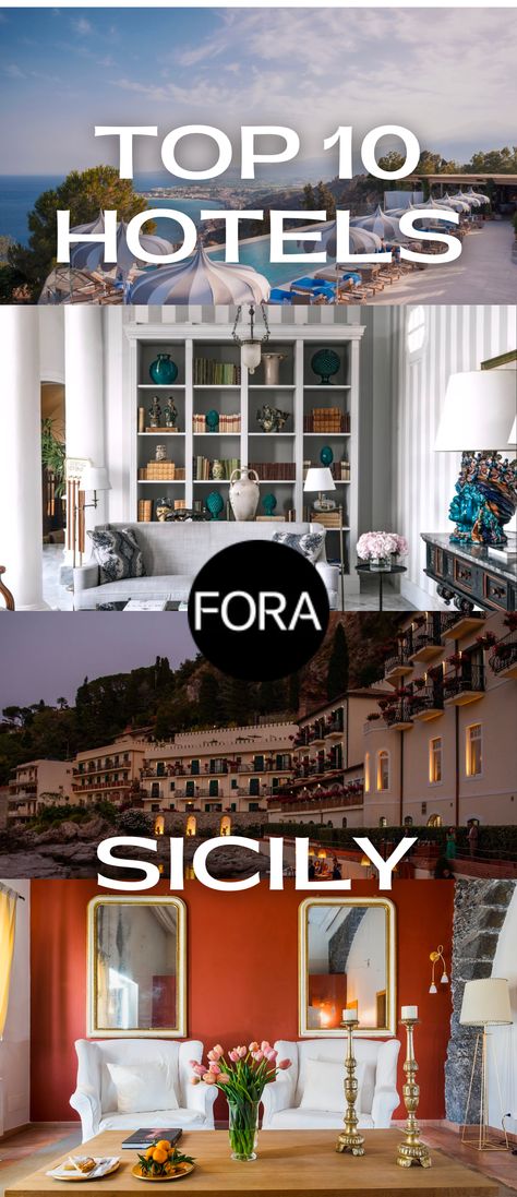 From luxury hotels that look over vineyards to coastline villas, this ultimate list has the 10 best hotels to stay at in Sicily. Your trip to Italy will be nothing short of amazing when you use this guide to help you choose the Sicily hotel of your dreams. Find out how to pay the same (no, really!) and get WAY more when you have a Fora advisor plan your trip to Sicily at foratravel.com. Rocco Forte Hotels, Sicily Hotels, San Domenico, Baroque Decor, Belmond Hotels, Greek Temple, Four Seasons Hotel, Grand Hotel, Hotel Design