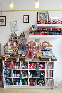 Knitting Space, Knitting Room, Yarn Organization, Desk Layout, Dream Craft Room, Craft Room Design, Yarn Storage, Yarn Store, Wool Shop