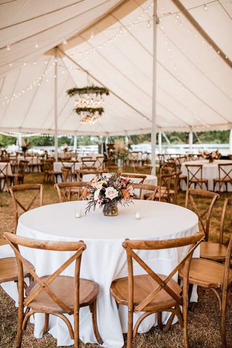 Wooden Chair Wedding, Country Tent Wedding Reception, Classy Tent Wedding Receptions, Large Outdoor Wedding Reception, Outdoor Wedding Setup Layout, Rustic Tent Wedding Reception, Western Wedding Reception Table Ideas, October Tent Wedding, Fall Tent Wedding Reception