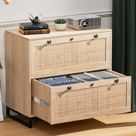 VINGLI Wood Rattan 2-Drawer Lateral File Cabinet with Lock Office File Cabinet, Rolling File Cabinet, 2 Drawer File Cabinet, Office File Cabinets, Office Storage Cabinets, Hanging Letters, Printer Stand, Lateral File Cabinet, Lateral File