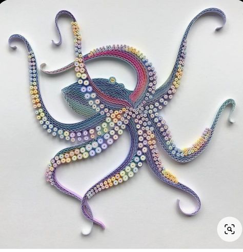 Quilled Octopus, Quilling Octopus, Paper Quilling Animals, Rainbow Octopus, Flower Wall Hanging Decor, Room Hanging Decor, Diy Paper Wall Hanging, Diy Quilling Crafts, Quilling Flower Designs