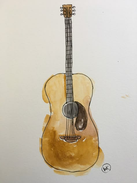 Painted Guitars Ideas Easy, Ukulele Watercolor, Watercolour Guitar, Watercolor Instruments, Guitar Watercolor Painting, Music Watercolor Painting, Watercolor Guitar, Guitar Watercolor, Watercolor Board