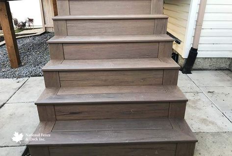 National Fence & Deck | TimberTech Pro Installers | Quality Deck Builder Composite Decking Stairs, Timber Tech Deck, Composite Stairs, Decking Stairs, Railing Makeover, Stairs Outdoor, Stair Railing Makeover, Trex Transcend, Cedar Deck