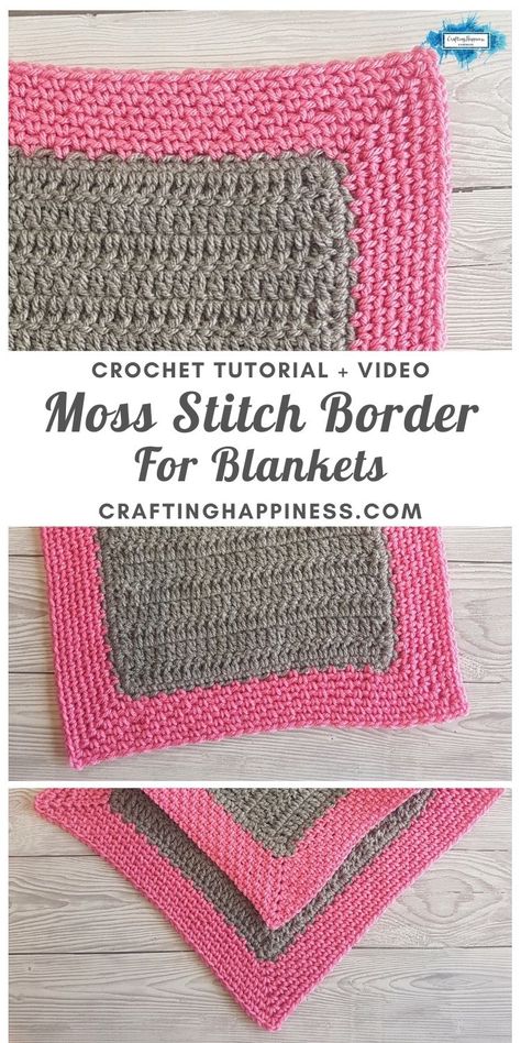 Crochet Moss Stitch Border For Blankets tutorial with step by step photo tutorial and video for those who are visual learners. Great border for blankets. #crochetblankets #crochetafghans #crochetstitches #crochetpatterns #freecrochetpatterns #babyblanketpatterns #crochetbabyblankets #crochetblanketborders #crochetblanketedgings #crochetborder #craftinghappiness Crochet Baby Blanket Borders, Moss Crochet Stitch, Crochet Borders For Blankets, Crochet Moss Stitch, Crochet Moss, Crochet Blanket Border, Crochet Blanket Edging, Blankets Crochet, Crochet Border Patterns