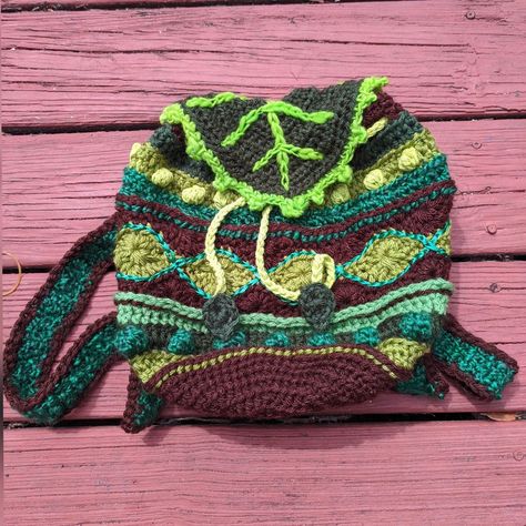 Crochet Leaf Bag, Leaf Bag, Travel Watercolor, Crochet Leaf, Crochet Leaves, Watercolor Palette, Handspun Yarn, Crochet Bag, Crochet Projects