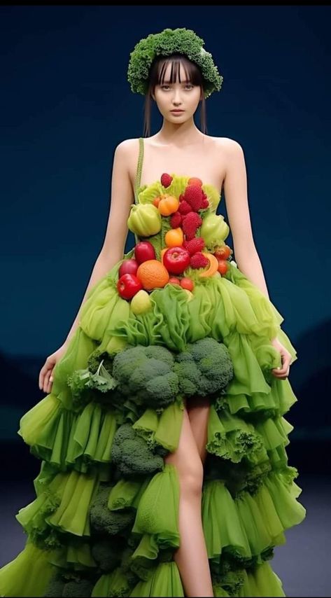 Fruit Photoshoot, Recycled Dress Ideas, Vegetable Dress, Get Rid Of Ticks, Vegetable Costumes, Cake Costume, Hunger Games Outfits, Fruit Costumes, Moschino Fashion